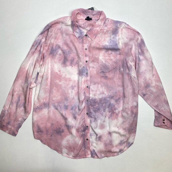 Torrid Pink Tie Dye Twill Button Up Shirt - Picture 3 of 8